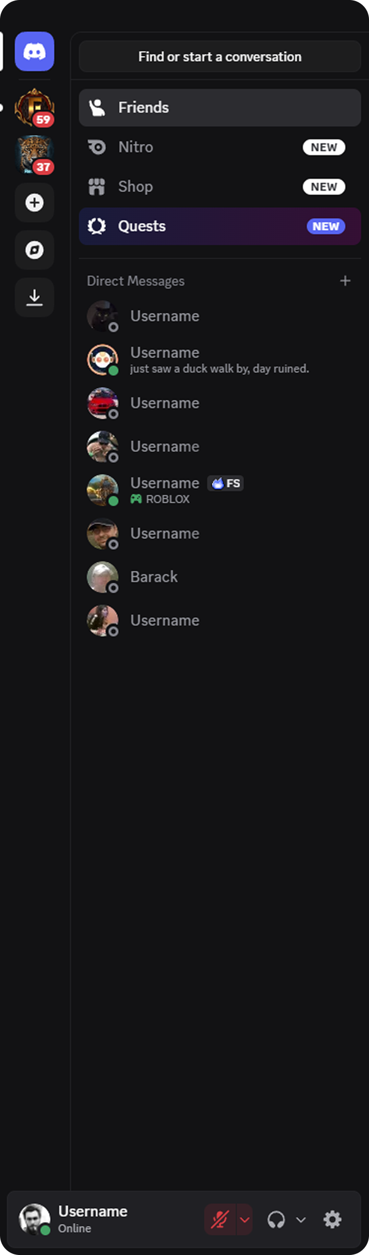 Discord left navigation